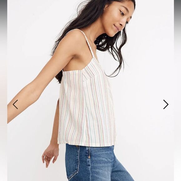 Madewell Button-Front Cami Tank in Textural Rainbow Stripe - Picture 1 of 10